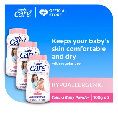 Tender Care Sakura Baby Powder - Hypoallergenic & Dermatologically Tested 100g Value Pack of 3