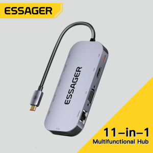 Essager Bộ Chuyển Đổi USB C HUB 11 Trong 1 Đầu Đọc Thẻ Type C Sang HDMI VGA RJ45 Bộ Chuyển Đổi PD 100W Cho Mbk Pro Huawei