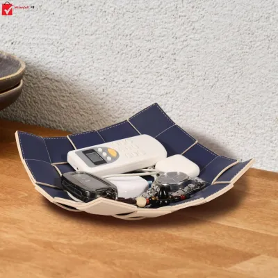 17r4 2 Pcs PU Leather Valet Tray Square Weave Valet Tray Organizer Reversible Key Bowl Waterproof Catchall Tray for Man SHOPSKC6338 G5H9I H0M8Q