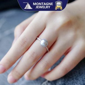 Montagne Jewelry Customization 18k White Gold 18 pieces Diamond Inset Fine Jewellery Natural 8.5-9mm Akoya Pearl Ring