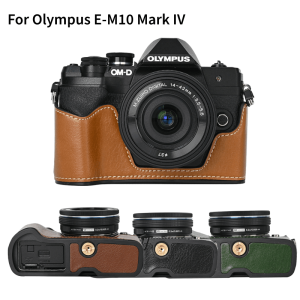 【NEW F】Oil PU Leather Camera Half Case Body Base Shell Skin Protector for Olympus OM-D OMD E-M10 Mark IV 4 EM10 IV Camera Bag