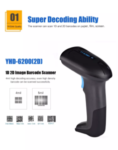 Máy quét mã vạch có dây YHD 6200D 2D - Đầu đọc mã vạch Barcode(1D) Qrcode(2D) dùng dây cắm cổng USB Máy tính Laptop