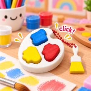 Cute Paint Palette Clicker Keychain with Paint Brush Charm | 3D Printed Fidget Toy | Backpack & Pencil Case Accessory