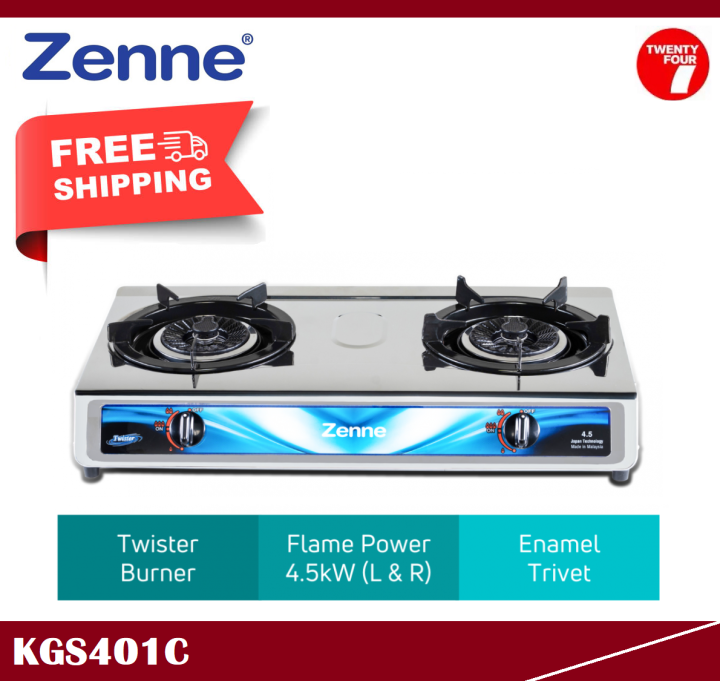 ZENNE Double Burner Table Top Gas Cooker KGS401C Lazada