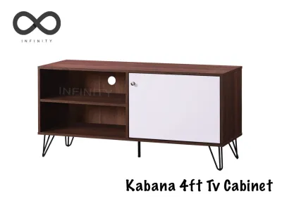 Infinity Kabana 4Ft Tv Cabinet / Tv Console / Metal Leg / Living Room Furniture (Walnut + White)