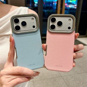 Luxury Litchi Texture Soft TPU Phone Case For iPhone 17 Air 16 15 14 Plus 13 12 Pro Max Plating Frame Matte Bumper Nonslip Cover