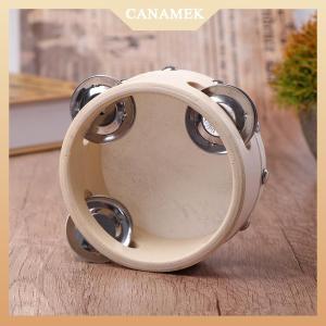 [CANAMEK] แทมบูรีนมือถือ4นิ้วพร้อมโลหะแถวเดียวหนังแกะกลองผิวไม้กลองบันเทิงกลองของเล่นดนตรี