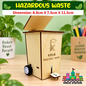Tong Kitar Semula Kayu DIY Wood Recycle Bin Kid Foot Pedal Recycle Bin Food Waste Recycle TASKAL Recycle Sustainability