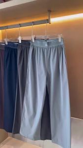 original ALO Summer embroidered casual pants loose and drapey suitable for sports and outdoor activities yoga slimming wide-leg pants breathable ribbed fabric pants in stock