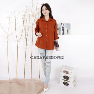 Kemeja Blus Wanita Polos Basic Lengan Panjang Katun Shakila