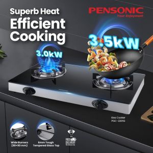 Pensonic High Fire Flame Table Glass Top Double Gas Cooker PGC-2201G Tempered Glass Top