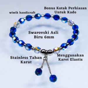 Gelang swarovski / Gelang Swaroski Original Kristal Ungu Ametys 6 mm Rangkai Karet dan Stainless Rantai Tahan Karat Kado Hadiah Terbaru