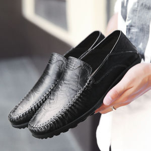Mens Casual Shoes Lightweigh Flat Leather Shoes Mens Black Slip on Loafers Breathable Brown Simple Walking Drving shoes