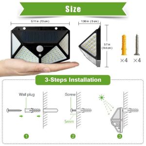 100 LED Solar Light Outdoor Solar Wall Lamp with Motion Sensor Solar 3 Modes Human Body Induction Wall Courtyard Solar Light