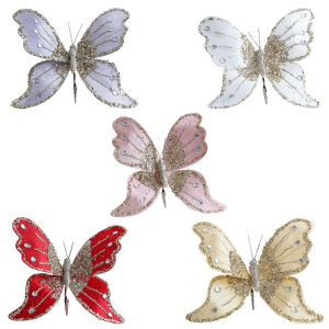 25Cm Sparkling Butterfly Christmas Tree Ornament Handmade Foam Cloth Elegant Holiday Homes Party Decorations