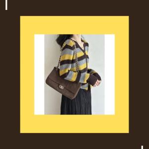 2026 Fall New Women Lazy Style Striped Knit Cardigan Retro Color Block V Neck Long Sleeve Sweater Top