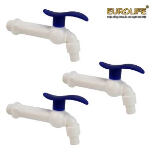 Bộ 3 vòi hồ tay xanh nhựa PP thân dài ren 21-27mm Eurolife EL-VHX2127-D (Trắng xanh) (3 cái)