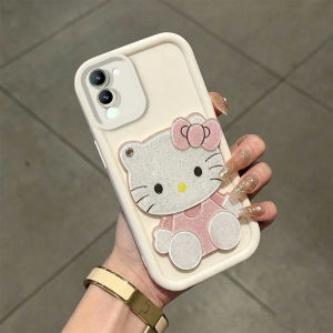 Feadship Case for VIVO V27 5G V27E Y100 5G phone casing Softcase Silicone shockproof Cover new design aesthetic cute pink cat mirror with holder for girls JTMJZJ1