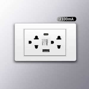 ⚡Miễn Phí Vận Chuyển⚡ Ổ Điện Đôi 3 Chấu Tích Hợp 2 Cổng USB+Type-C Sạc Âm Tường Màu Trắng