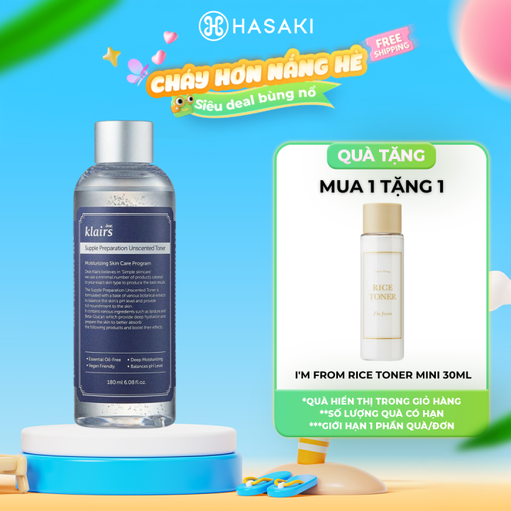 [MUA LÀ CÓ QUÀ] Nước Hoa Hồng Không Mùi Dành Cho Da Nhạy Cảm Klairs Supple Preparation Unscented Toner 180ml  Hasaki Sản Phẩm Chính Hãng