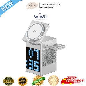 WiWU W043 Pixel 5-in-1 Wireless Charging Station 15W Fast Charge 5W Bluetooth Speaker Clock Watch Earbud Dock