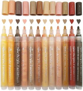 12 Pack Skin Tone Markers 3.0mm Tip Acrylic Skin Color Colors Paint Markers for Painting on Rocks Tiles Glass CeramicWoodSketch Portrait Drawing Acrylic Paint Marker