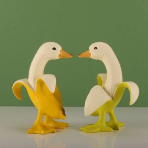 ANGFEW Resin Banana Duck Figurines Cute Handmade Animal Ornaments Fashion Unique Cartoon Banana Duck Home