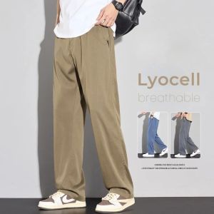 2026 Thin Summer New Mens Soft Lyocell Casual Pants Comfortable Fashion Solid Color Simple Male Trousers Brand Clothing2026