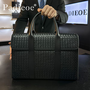Padieoe Handmade leather handbag from top-grade cowhide luxurious and fashionable black color briefcase for business and casual wear mens briefcase for computer use.
