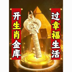 已开光 招财 好运十二生肖高档金库黄铜金钥匙五福钥匙扣招财男女汽车平安吉祥饰品礼物 Fortune Good Twelve Zodiac High-grade Vault Brass Gold Key Five Blessings Key Chain Fortune Men and Women Car Peace Auspicious Jewelry Gifts