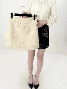 Ammin 2024 Mùa Hè Phong cách Trung Quốc mới đi lại đơn giản với phong cách dân tộc r Magpie Primrose Jacquard Túi hip váy eo cao có khóa kéo nữ A-line chống trượt
