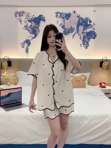 2025新款春季睡衣女短袖带胸垫套装宽松甜美可爱卡通女士家居服夏