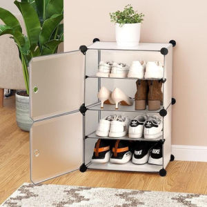 Rak Sepatu Portable 2 Kolom 4 Kotak Sendal Tebal Tertutup Anti Debu Lemari Sepatu Minimalis 4 susun