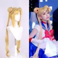 Tsukino Usagi cosplay wig Anime cosplay Wig Blonde Double Ponytail Long Curly. 