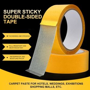 2Rolls or 5Rolls Set 50meters/Roll Strong Double Sided Adhesive Tape Floor Cloth Base Grid Tape Yellow Mesh Waterproof Traceless Translucent Carpet Tape
