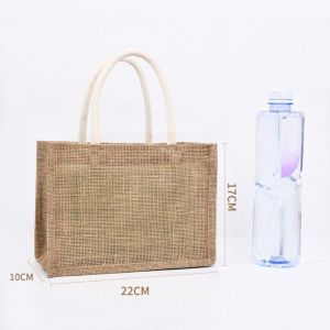 UUMIR ปอกระเจา กระเป๋าผ้าลินินผู้หญิง เพ้นท์มือ แบบพกพาได้ กระเป๋าโท้ทผ้ากระสอบ \ หลายขนาด กระสอบเลียนแบบ กระเป๋าเป็นมิตรกับสิ่งแวดล้อม DIY สำหรับผู้หญิง