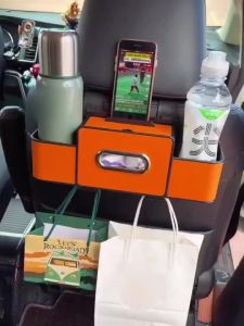 7-in-1 Car Seat Back Organizer Storage Multifunctional Waterproof PU Leather with Drink Holder Seat Hook 车载杯架纸巾盒