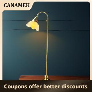 【 CANAMEK 】 1Pcs 1: 12 Dollhouse Mini Golden White Cover Floor Lamp Model Simulation Miniature Flower Bud Standing Light LED Ornament Toys
