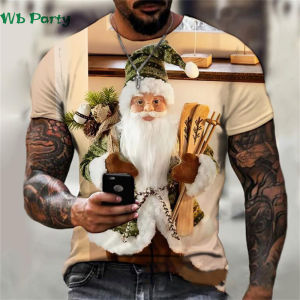 Funny Santa Claus T shirt Men Christmas Print Mens Clothing Oversized T-shirt Summer Breathable T-shirts for Men O-Neck Tops