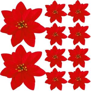 10Pcs Christmas Artificial Decor Flowers Red Gold Silver Xmas Tree Fake Flower Ornament DIY New Year Party Decoration