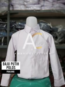 Baju panjang polos tanpa logo SD MI SMP SMA / Kemeja putih Polos lengan panjang