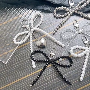 Pearls Beaded Bowknot Keychain Pendant Lovely Hanging Decoration Bag Phone Pendant Women Backpack Handbag Charm Gift