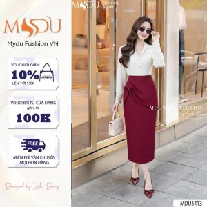 Áo Thiết Kế MDU5413 Chất Lụa Mango Kết Hợp Tay Dài Thanh Lịch Tôn Dáng Quý Phái Từ MDU