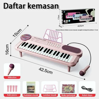 Mainan Piano Anak Elektronik 37 Keys Digital Elektronik Piano Mic Keyboardic rak partitur