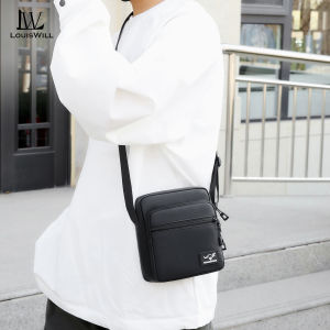 LouisWill กระเป๋าสะพายข้างกระเป๋าหน้าอกลำลองกระเป๋าสะพายไหล่ของผู้ชายกระเป๋าสะพายไหล่แฟชั่นกระเป๋าหน้าอกลำลองกระเป๋าสะพายไหล่กันน้ำลำลองหนัง PU กระเป๋าถนนสำหรับการเดินทางกลางแจ้ง
