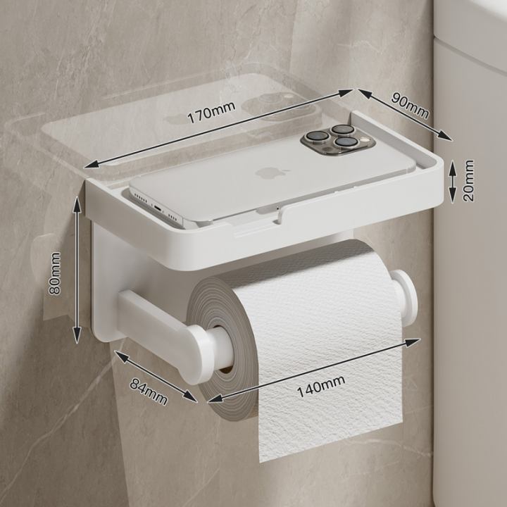 Large Toilet Paper Holder Wall-Mounted Paper Roll Holder With Storage ...
