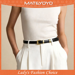 MATEYOYO Fashion Women Belts Retro Belt Elegant Slim Belt Soft Cow Leather Belt Adjustable Girls Ladies Long Straps Waistbands Dress Coat Alloy Buckle Leisure Belt