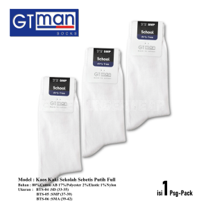 Kaos Kaki Sekolah Panjang Sebetis GTMAN BTS Putih Full 1 Pasang