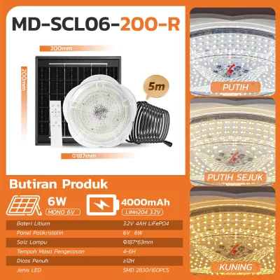 MODI Solar Ceiling Light LED Downlight 200W 280W 400W with remote control Ceiling Home Lamp Daylight Warm Cool Light No Wiring Required