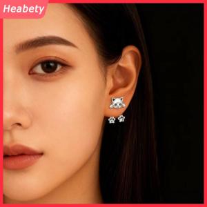 Heabety Cổ Điển Vui Bạc Màu Mèo Bông Tai Cho Phụ Nữ Dễ Thương Động Vật Mèo Chân Trở Lại Treo Bông Tai Đảng Tiệc Đồ Trang Sức Quà Tặng